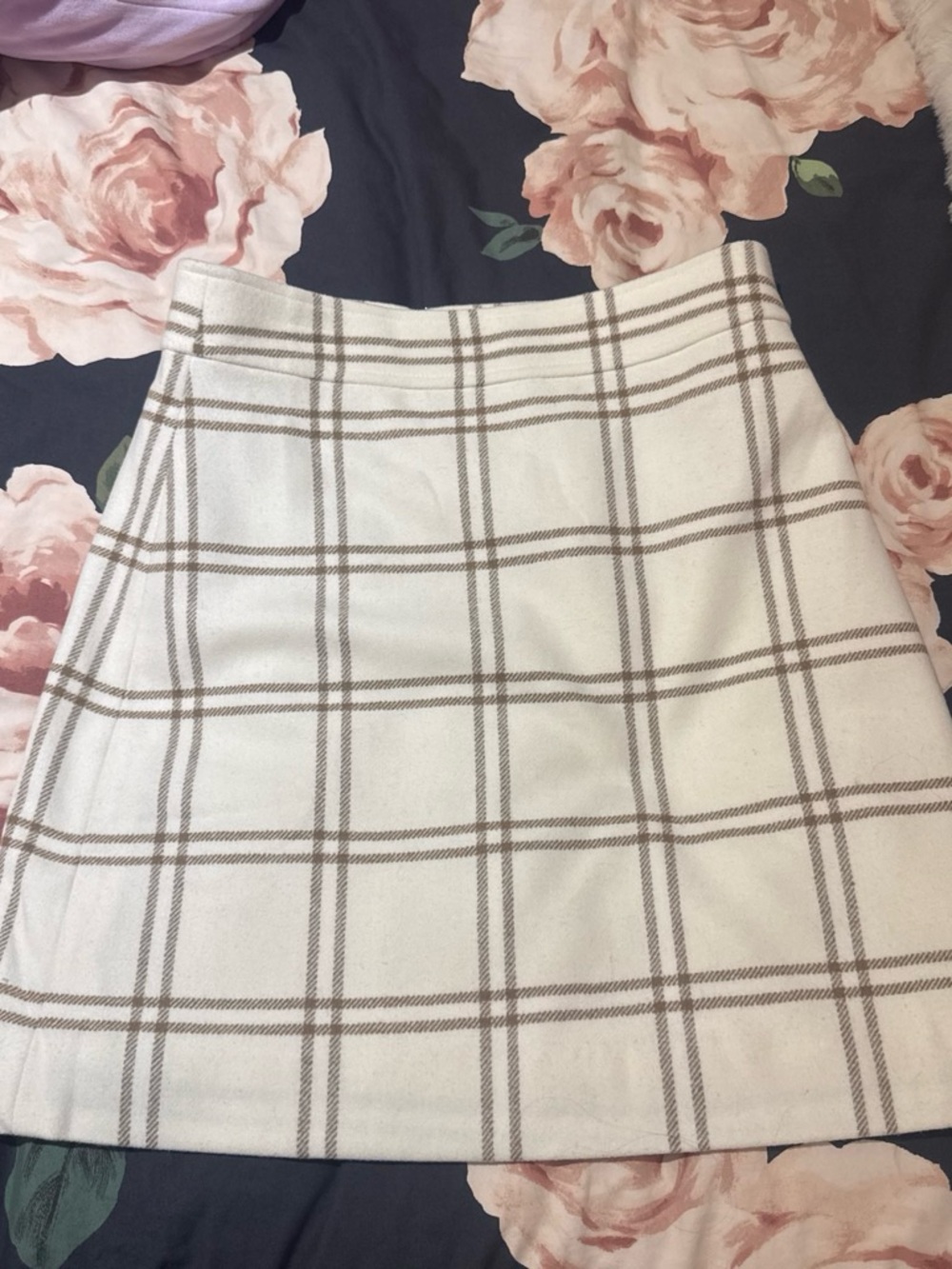 J. Crew Cream Plaid A-Line Skirt with Tan Windowpane